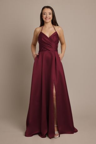 Celebrate DB Studio Satin Crisscross Bodice Ball Gown Dress in Wine Size: 30 David's Bridal