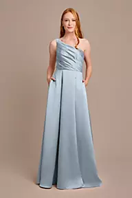 Dusty Blue Satin Mismatched Long Bridesmaid Dresses - Promfy