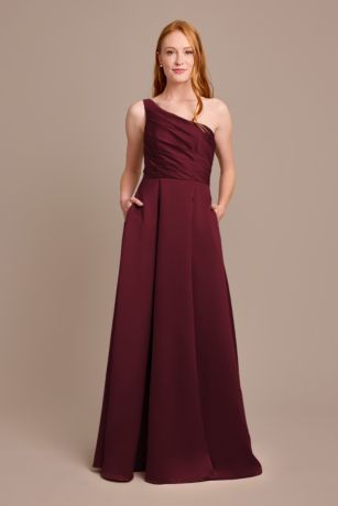 Celebrate DB Studio Satin One-Shoulder A-Line Pleated Dress