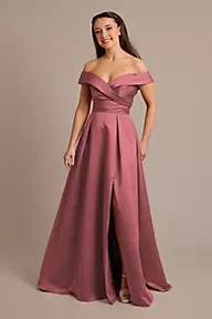 Celebrate DB Studio Satin Off-the-Shoulder Ball Gown Bridesmaid Dress