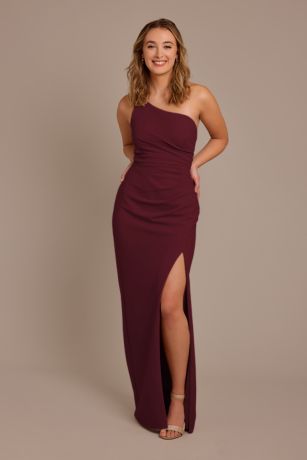 Celebrate DB Studio One-Shoulder Draped Stretch Crepe Dress in Wine Size: 16 David's Bridal