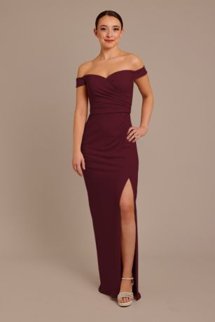 Celebrate DB Studio Structured Crepe Off-The-Shoulder Dress in Wine Size: 20 David's Bridal