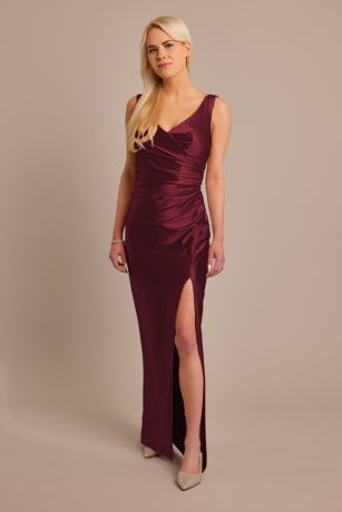 Celebrate DB Studio Sculpting Satin Tank Cowl Back Dress in Wine Size: 2 David's Bridal