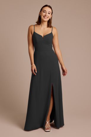Picture of Celebrate DB Studio Chiffon Spaghetti Strap Sheath Dress in Black Size: 18 David's Bridal