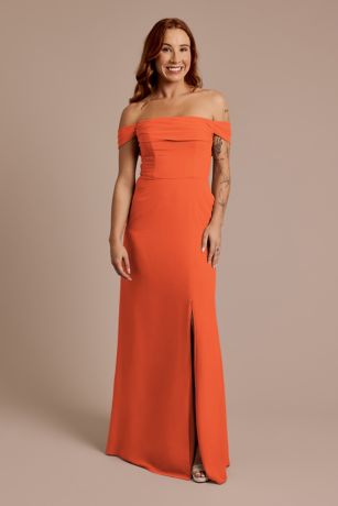 Chiffon Off-the-Shoulder Draped Dress | David's Bridal