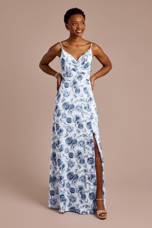 Picture of Floral Print Matte Satin Surplice A-Line Dress