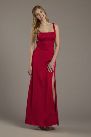 Picture of Matte Satin Corset Bodice Square Neck A-Line Dress