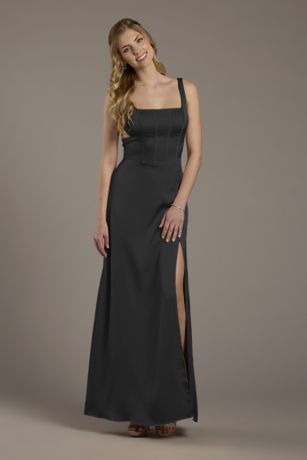 Picture of Matte Satin Corset Bodice Square Neck A-Line Dress