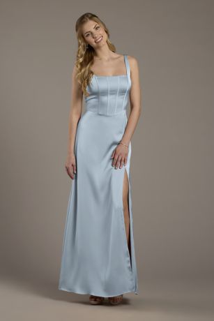 Picture of Matte Satin Corset Bodice Square Neck A-Line Dress