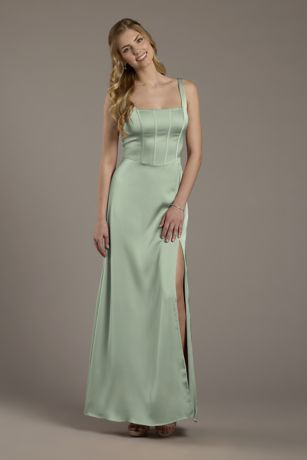 Picture of Matte Satin Corset Bodice Square Neck A-Line Dress