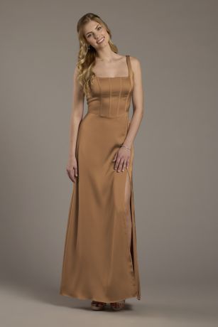 Picture of Matte Satin Corset Bodice Square Neck A-Line Dress