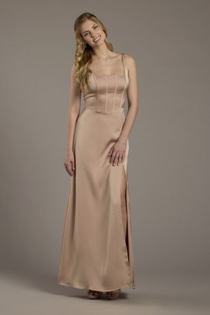 Picture of Matte Satin Corset Bodice Square Neck A-Line Dress