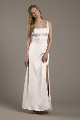 Picture of Matte Satin Corset Bodice Square Neck A-Line Dress