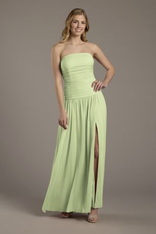 Celebrate DB Studio Mesh Strapless Drop Waist Dress in Pistachio Size: 18 David's Bridal