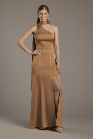 Picture of Matte Satin One-Shoulder A-Line Dress with Scarf