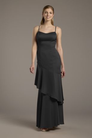 Picture of Celebrate DB Studio Matte Satin Tiered Skirt Sheath Dress in Black Size: 26 David's Bridal