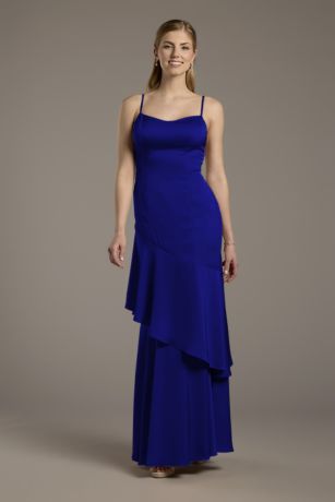Picture of Celebrate DB Studio Matte Satin Tiered Skirt Sheath Dress in Royal Blue Size: 14 David's Bridal