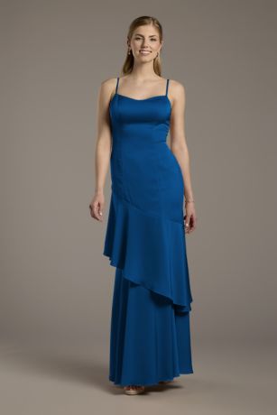 Picture of Celebrate DB Studio Matte Satin Tiered Skirt Sheath Dress in Sapphire Size: 24 David's Bridal