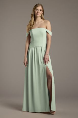 Picture of Chiffon Curved Drop Waist Off-the-Shoulder Dress