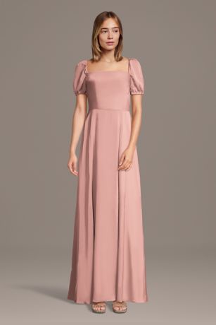 Picture of Matte Satin Square Neck Billow Sleeve A-Line Dress