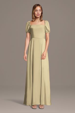 Picture of Matte Satin Square Neck Billow Sleeve A-Line Dress