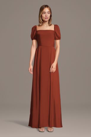 Picture of Matte Satin Square Neck Billow Sleeve A-Line Dress