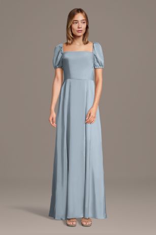 Picture of Matte Satin Square Neck Billow Sleeve A-Line Dress