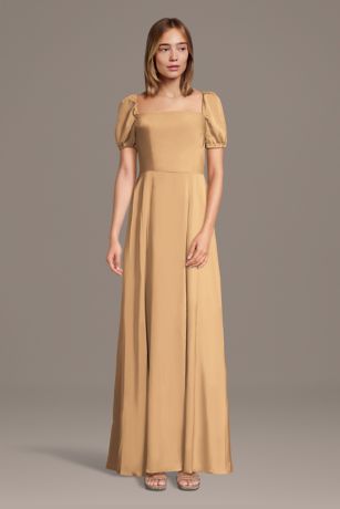 Picture of Matte Satin Square Neck Billow Sleeve A-Line Dress