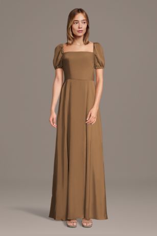 Picture of Matte Satin Square Neck Billow Sleeve A-Line Dress