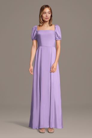 Picture of Matte Satin Square Neck Billow Sleeve A-Line Dress
