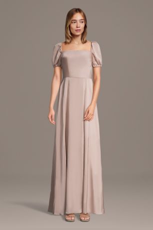 Picture of Matte Satin Square Neck Billow Sleeve A-Line Dress