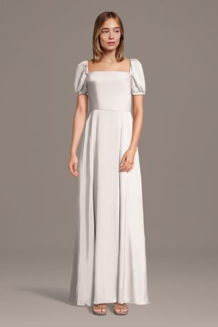 Picture of Matte Satin Square Neck Billow Sleeve A-Line Dress
