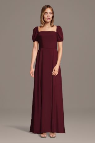 Picture of Matte Satin Square Neck Billow Sleeve A-Line Dress