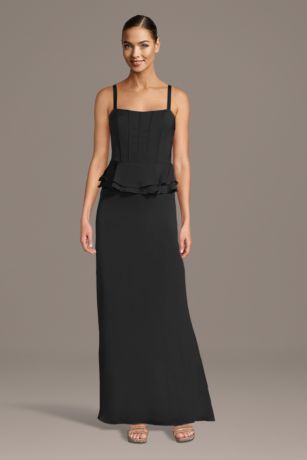 Picture of Celebrate DB Studio Matte Satin Corset Sheath Dress With Peplum in Black Size: XS David's Bridal