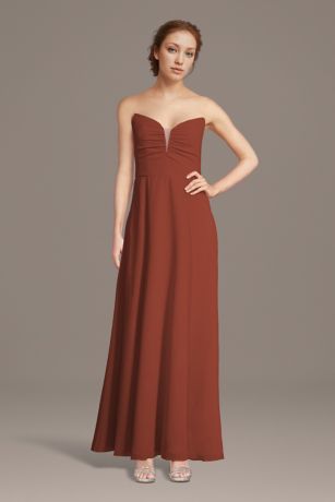 Picture of Strapless Chiffon Notch Neck A-Line Dress