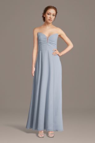 Picture of Strapless Chiffon Notch Neck A-Line Dress