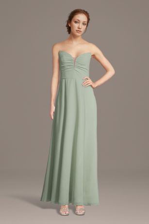 Picture of Strapless Chiffon Notch Neck A-Line Dress