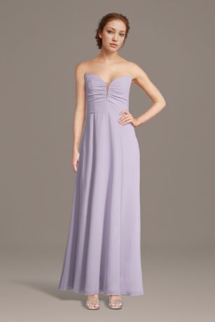 Picture of Strapless Chiffon Notch Neck A-Line Dress