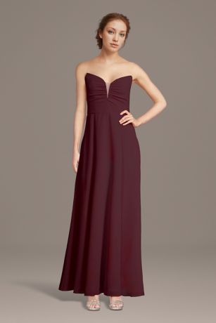 Picture of Strapless Chiffon Notch Neck A-Line Dress