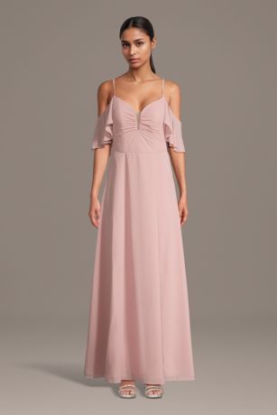 Picture of Chiffon Cold-Shoulder Notch Neck A-Line Dress