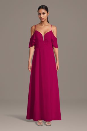 Picture of Chiffon Cold-Shoulder Notch Neck A-Line Dress