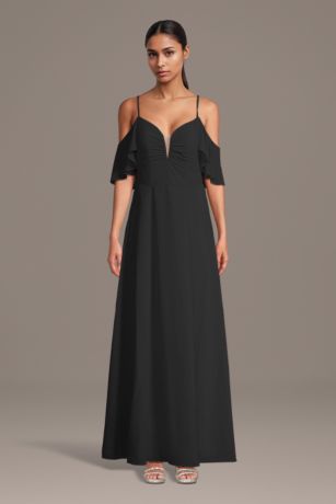 Picture of Chiffon Cold-Shoulder Notch Neck A-Line Dress