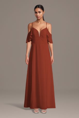 Picture of Chiffon Cold-Shoulder Notch Neck A-Line Dress