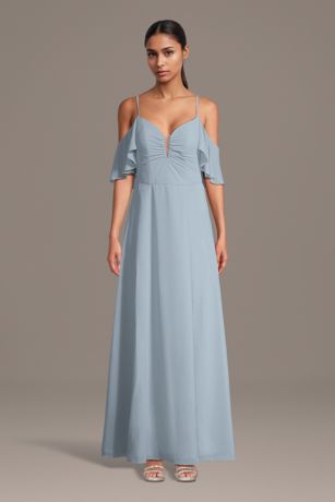 Picture of Chiffon Cold-Shoulder Notch Neck A-Line Dress