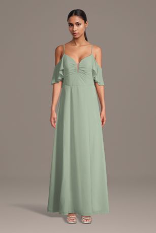 Picture of Chiffon Cold-Shoulder Notch Neck A-Line Dress