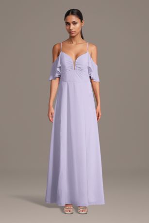 Picture of Chiffon Cold-Shoulder Notch Neck A-Line Dress
