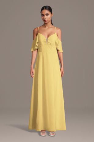 Picture of Chiffon Cold-Shoulder Notch Neck A-Line Dress
