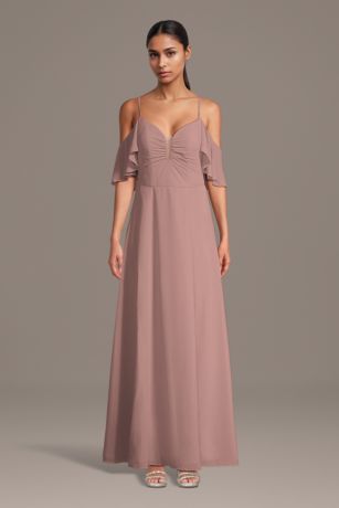 Picture of Chiffon Cold-Shoulder Notch Neck A-Line Dress