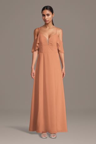 Picture of Chiffon Cold-Shoulder Notch Neck A-Line Dress