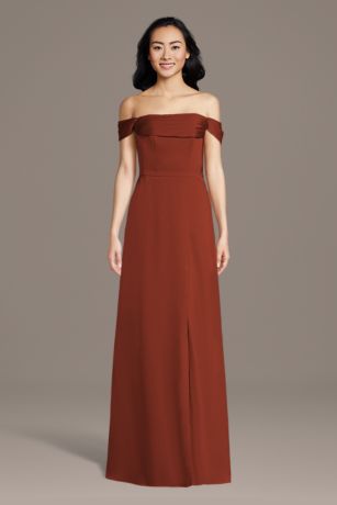 Picture of Matte Satin Off-the-Shoulder Cowl Neck Sheath